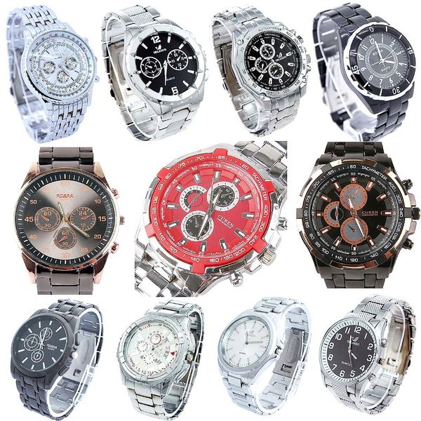 

10pcs/lot, mixed bulk silver fashion men watches stainless steel quartz business dress wristwatches ngt men dress watches, Slivery;brown