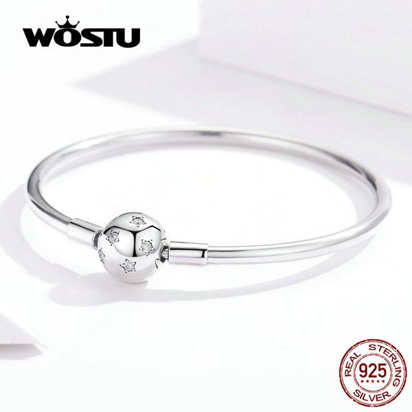 

wostu sparkling stars bracelets 100% 925 sterling silver zircon round charm bracelets bangle for women silver 925 jewelry fib144, Golden;silver