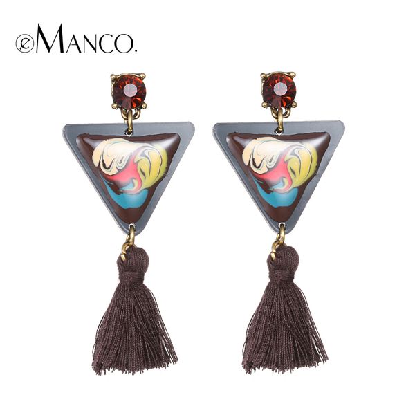 

emanco эмаль геометрические серьги на крючках для женщин ручная роспись смолы кисточкой треугольник падение серьги букле d'oreille pendante, Golden