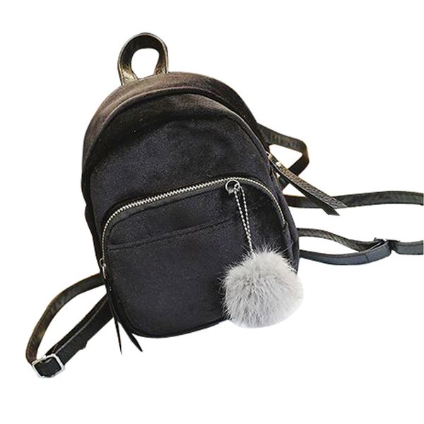 

maison fabre women anti-theft backpack mini fur ball velvet backpack fashion shoulder bag solid women's girls travel school bags