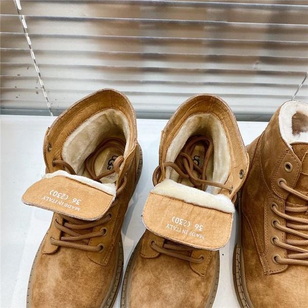 

australian snow boots plus velvet wool motorcycle womenss and menss short boots leather casual lace-up womenss martin boots, Black