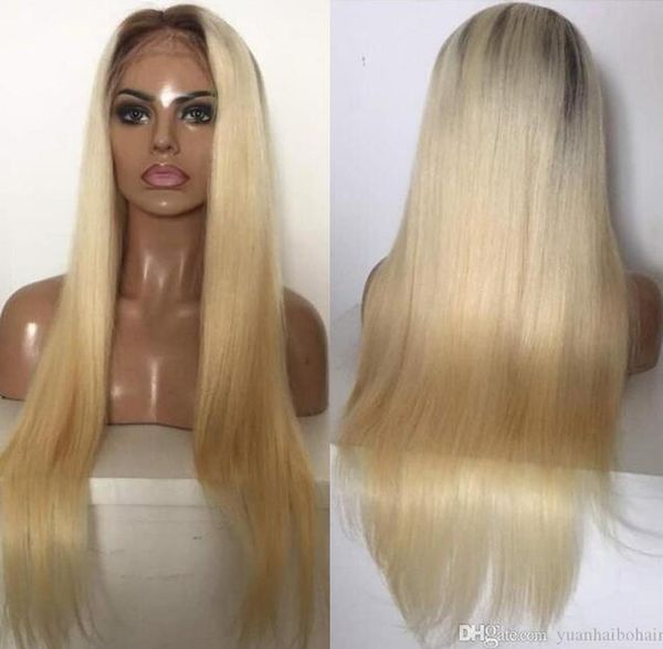 Celebrity Wigs Lace Front Wig Ombre Blonde Silky Straight 10a