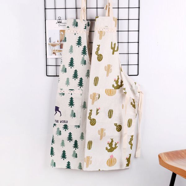 

Plaids Striped Cotton Linen Apron Woman Adult Bibs Home Cooking Baking Coffee Shop Cleaning Aprons Kitchen Accessory