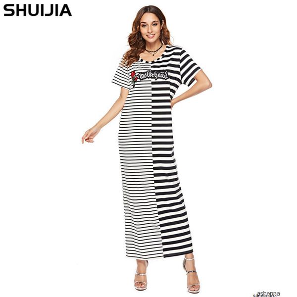 

womens designer striped stitching embroidered dressrrgwh, Black;gray
