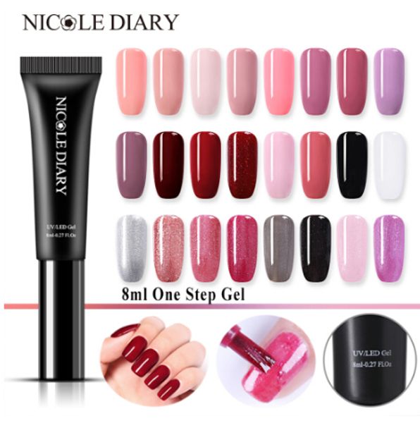 

3 in 1 one step nail gel polish nail pen not need base coat led uv lamp gel lacquer nail art 8ml, Red;pink