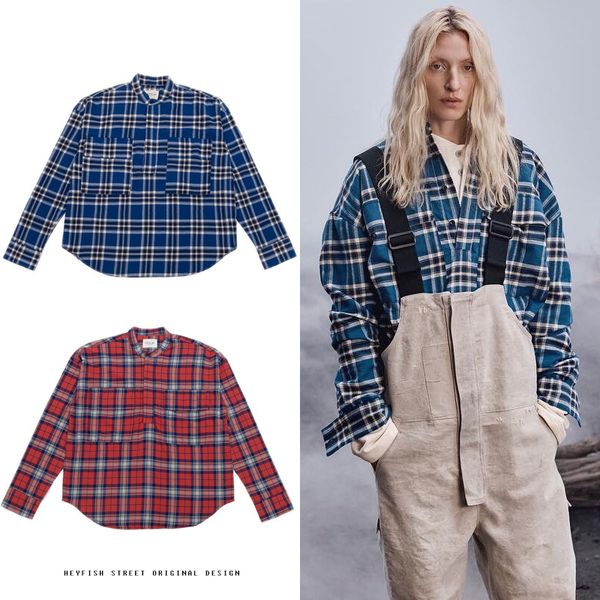 

high street fog season 6 flannel plaid shirt fear of god 6 th henry collar red and blue shirt couple