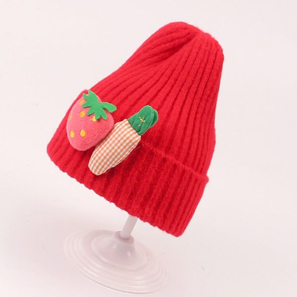 

cute korean style 2-5years kids knit hat winter girls beanies with strawberry carrot embellished, Yellow