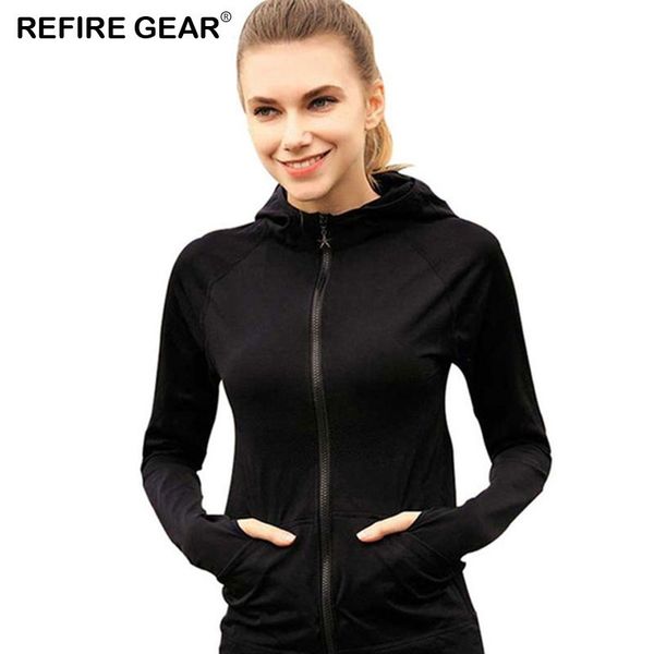 

refire gear running jacket for women yoga zipper long sleeve women sport jacket fitness ladies hoodies sports outdoor clothing, Black;red