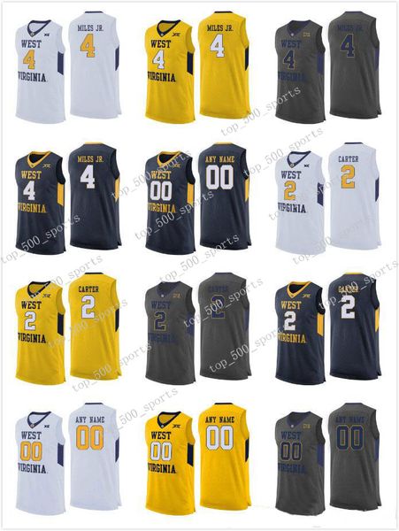 

west virginia mountaineers custom any name any number ncaa college wvu basketball white grey navy yellow stitched #2 jevon carter jerseys, Black;red