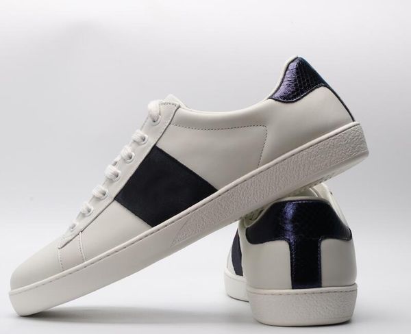 

new designer ace shoes embroidered green red stripes mens womens black genuine leather sneakers black casual shoes size 35-46l14