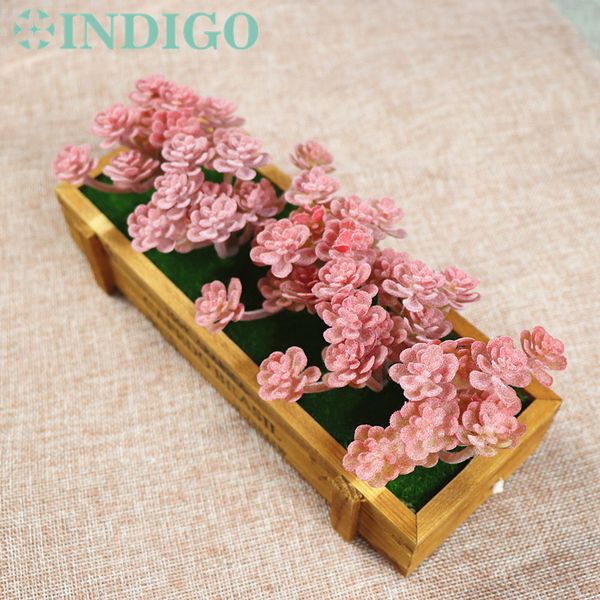 

indigo (5 plants+1tray /set ) bonsai red flowers artificial succulent plant plastic flower table decorationing