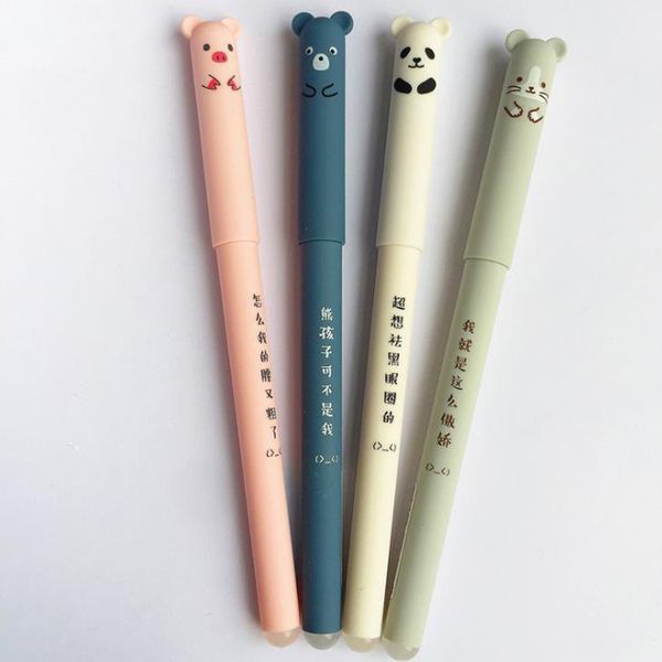 

4 pcs/set cartoon 0.35mm animals panda pig erasable gel pens signature pen for school writing korean stationery girls gifts