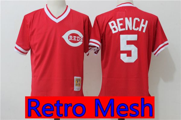 

Cincinnati 5 johnny bench jer ey whole ale titched ba eball jer ey retro me h red white jer ey