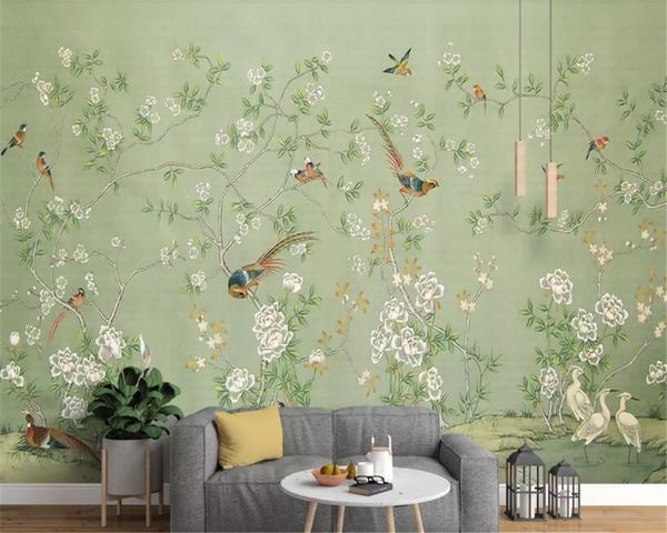 Papel de parede Beibehang estilo 3dchinese caneta pintada à mão e flor nostálgica decoração pastoral mural parede papel de parede para quarto para crianças