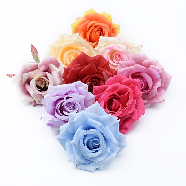 

6 pieces silk roses head fake flowers for scrapbooking christmas decorations for home wedding bridal accessories clearance