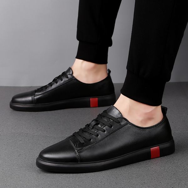 

men's cow leather shoes fashion oxfords british casual shoes anti slip lace up autumn man genuine leather big size 48, Black
