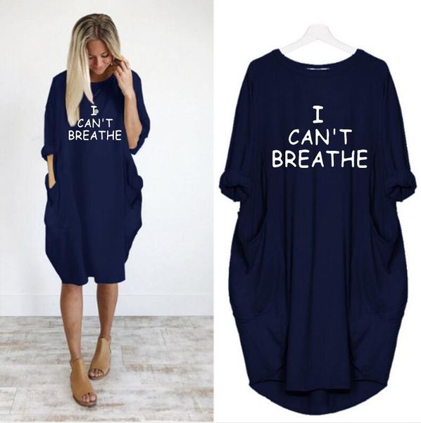 

i cant breathe summer women letter printed dresses fashion crew neck panelled ladies dresses casual loose long sleeve apparel 6 colors
