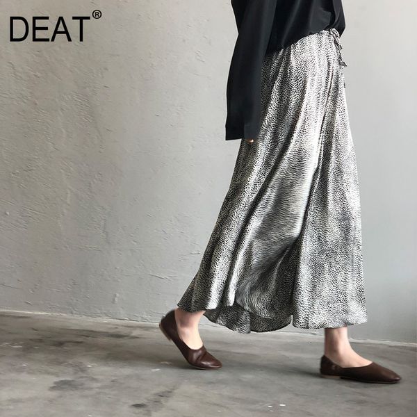 

deat] high elastic waist pattern print drawstring hit color half-body skirt women fashion tide new spring autumn 2019 13e293, Black