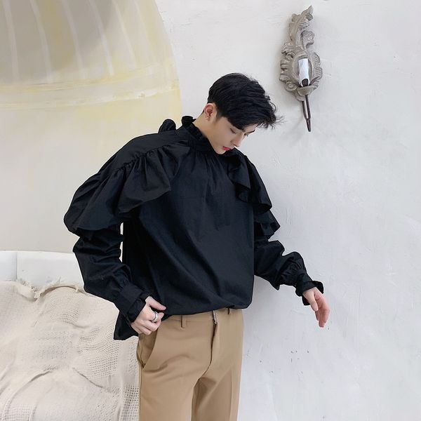 

мужчины черный с длинным рукавом повседневная рубашка два носить лист плеча свободные уличная хип-хоп панк готический партия этап платье руб, White;black