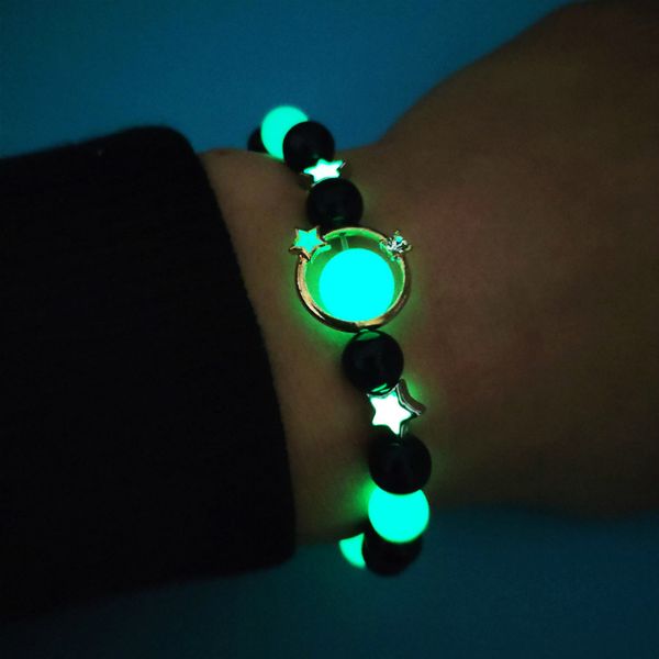 

classic blue sand stone beaded luminous men bracelet fashion simple start crystal glow in the dark women bracelet jewelry, Golden;silver