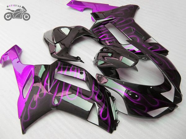 Kit carenatura iniezione personalizzato gratuito per Kawasaki ZX6R 07 08 Ninja fiamme viola moto carenature ZX-6R 2007 2008 ZX 6R