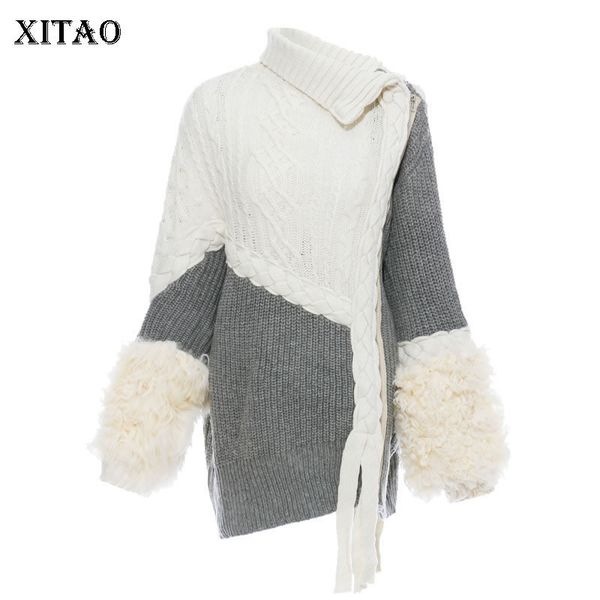 

xitao knitted irregular sweater fashion new women 2019 autumn elegant tassel patchwork small fresh casual loose sweater zll4339, White;black
