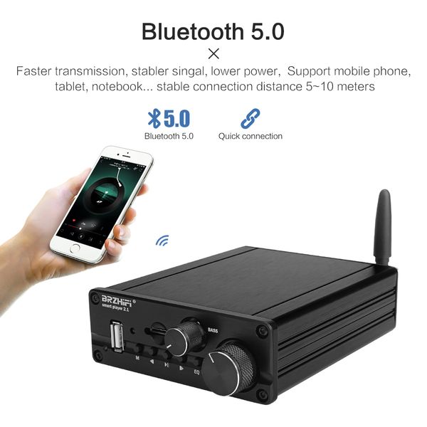 

aiyima 2.1 tpa3116 bluetooth 5.0 audio power subwoofer amplifier 50wx2+100w intelligent app usb aux digital hifi home amplifier