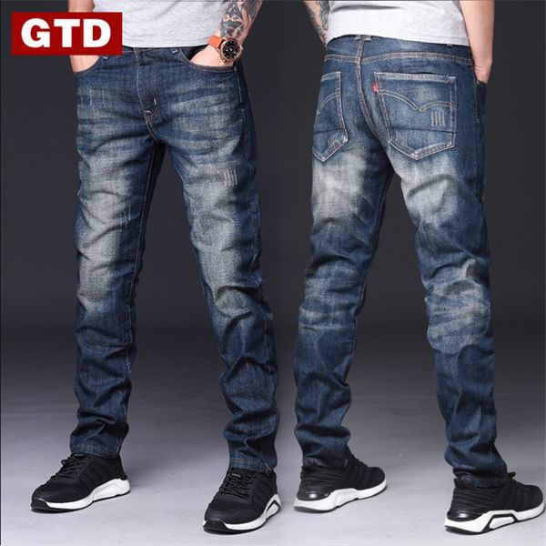 

spring straight jeans men's loose men's pants large size pants casual denim trousers men long jeans-gtd, Blue