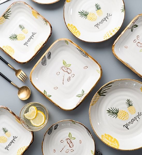 

2020 new product simple style plate dish domestic ceramic plate creative fruit plate square japanese tableware