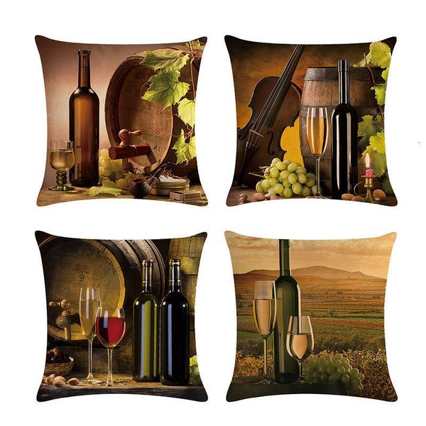 

grape red wine glasses letter cushion cover linen pillow case for sofa home decorative printed throw pillowcase zy230
