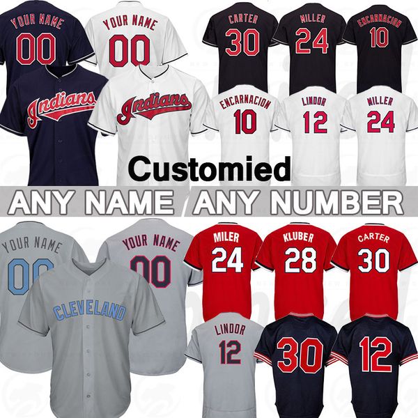 

cleveland custom indians jersey 12 francisco lindor jersey 28 corey kluber 30 joe carter 10 edwin encarnacion jason kipnis trevor bauer, Blue;black