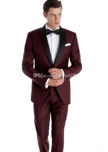 

fantastic style one button burgundy wedding groom tuxedos shawl lapel groomsmen mens dinner blazer suits (jacket+pants+tie) no:1810, Black;gray