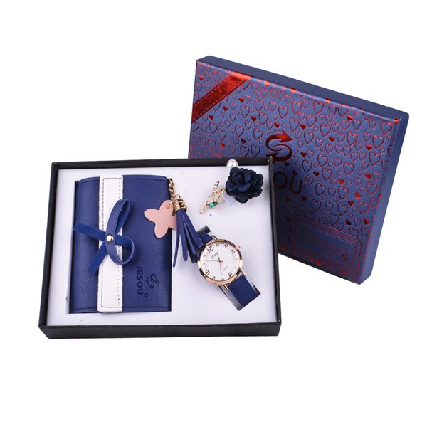 

women's quartz watch wallet corsage 3pcs set gift box christmas new year gift simple women's watches fashion clock cucko ladies, Slivery;brown