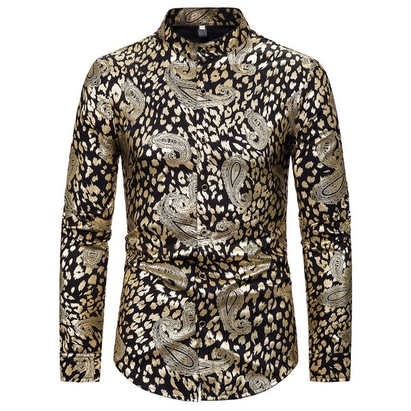 

men's long sleeve casual shirt fashion gentleman printing shirt turn-down collar slim fit mens wedding clothing 10.10, White;black