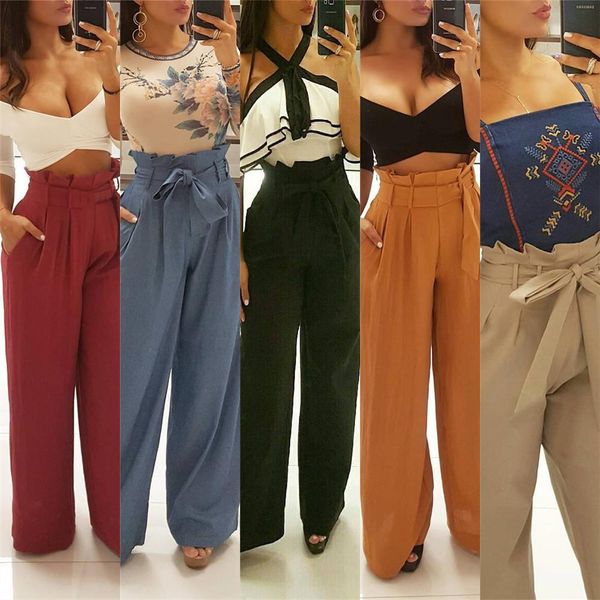 

paperbag trousers for womens clothes spring summer fashion high waist wide leg casual leisure pants, Black;white