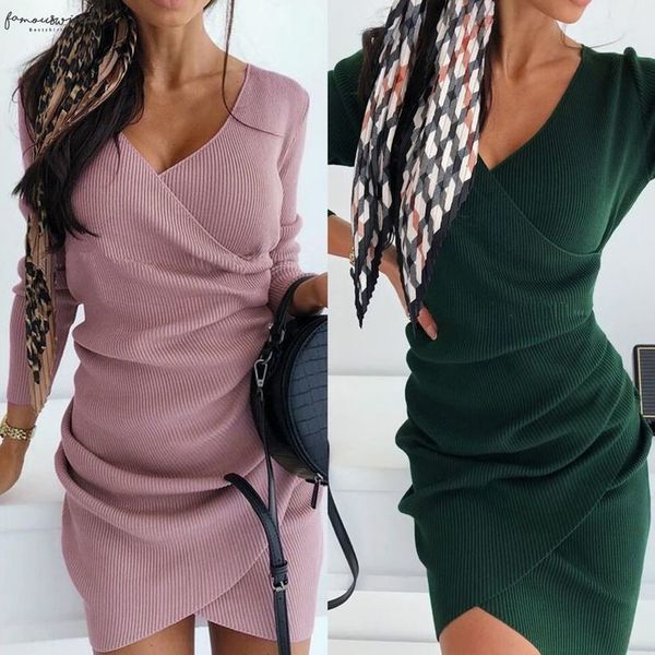 

2020 low cut solid color long sleeve women bodycon dress dress women dress club wear, Black;gray