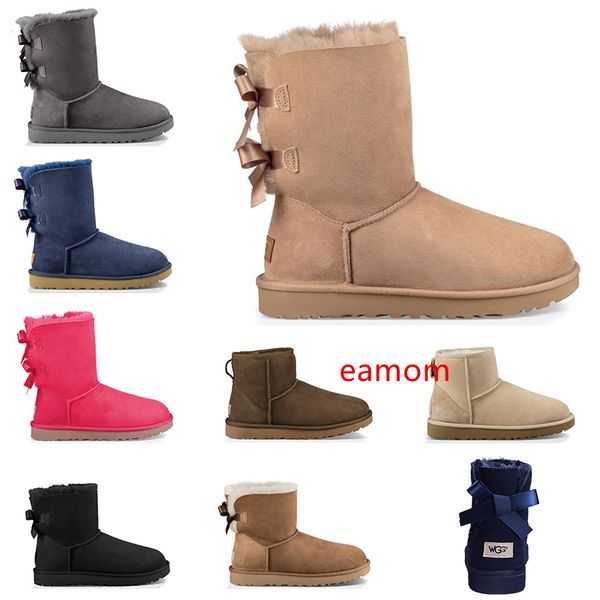 

2019 wgg designer australia women classic snow boots лодыжки короткий лук меховой ботинок для зимы серый темно-синий черный женская обувь ра, Black