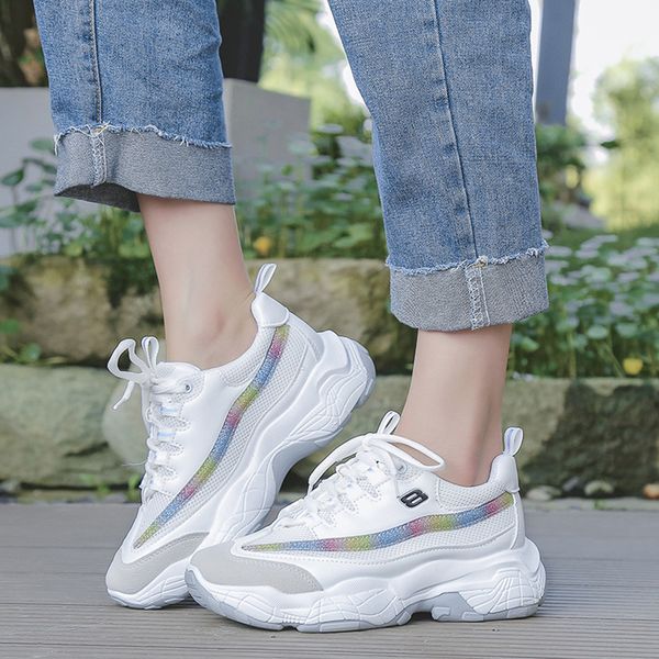 

platform sneakers women 2019 breathable air mesh sneakers women cross-tied mixed color lace-up sports shoes casual #d