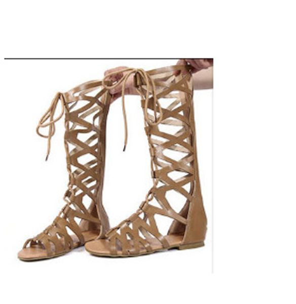 

aleafalling breathable summer boots trend mid-calf casual hollow out vacation shoes high heel injection shoes plus size 35-43, Black