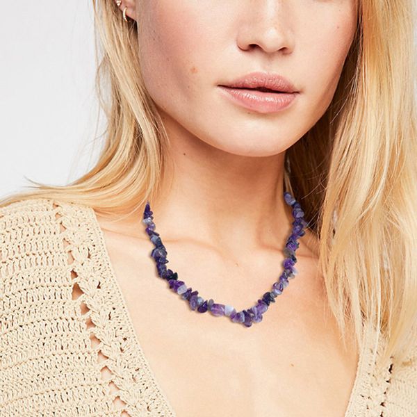 

new fashion natural stone necklace tourmaline gravel single circle necklaces lucky color crystal jewelry gift for women, Golden;silver