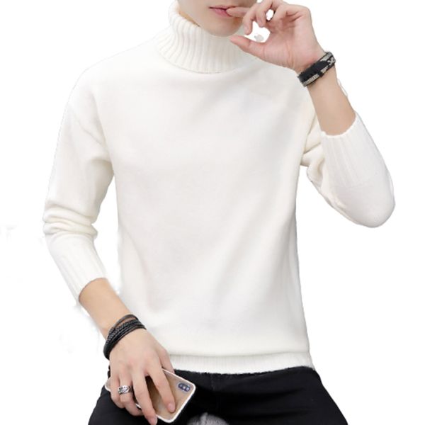 

2019 men winter high neck thick warm sweater men turtleneck brand mens sweater slim fit double collar pullover knitwear male, White;black