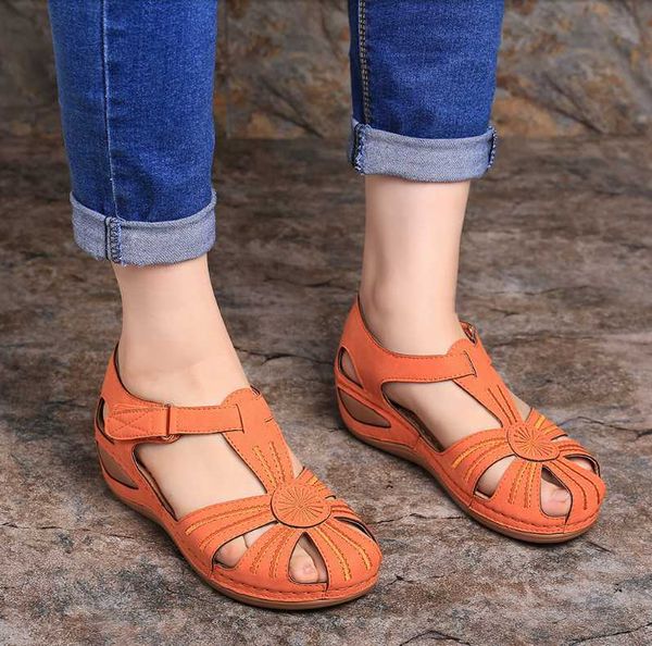 

oeak women's sandals summer handmade ladies shoe leather sandals for women flats style soft bottom mother shoes 2020, Black
