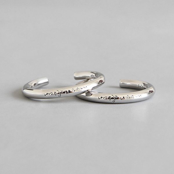 

925 sterling silver open rings for women new simple glossy eliglish letter female statement ring student silver jewelry, Black