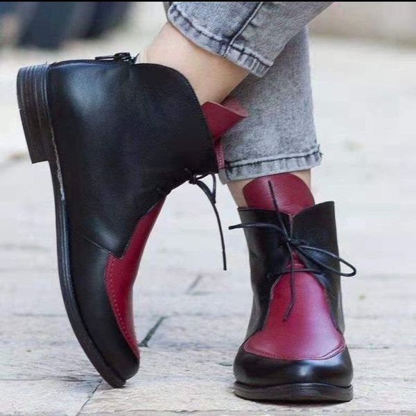 

pointy boot women's leather boots clogs platform lace up boots-women big size shoes woman low heels booties booties ladies, Black