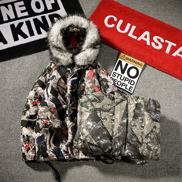 

мужчины теплые длинные пальто меховой воротник повседневная с капюшоном камуфляж куртка зима теплая куртка мужчины корейский 5xl ropa de inv, Black