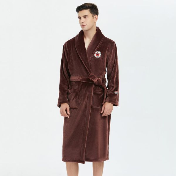 

casual belt bathrobe gown homewear winter keep warm men robe kimono gown sleepwear flannel nightwear nightgown soft nightdress, Black;brown