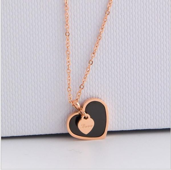 

18k rose gold plated love necklace women's korean short black double layer pendant clavicle chain, Silver