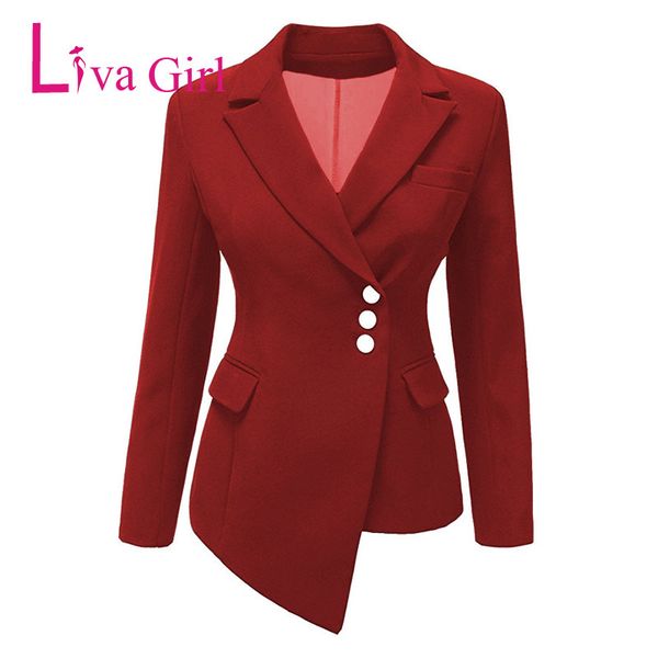 

liva girl ladies office long sleeve plus size blazers women 2018 autumn asymmetric hem lapel coat demure female work jacket xxxl, White;black