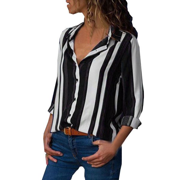 

plus size 5xl womens and blouses autumn 2018 elegant striped long sleeve shirts clothes woman ladies korean fashion, White