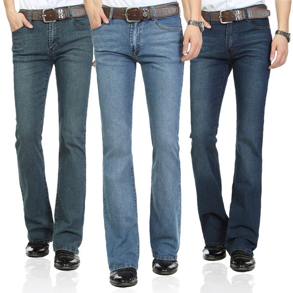 

2018 four seasons new men's smart casual bootcut jeans business flare pants plus size trousers, Blue